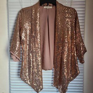 Blush Pink Sequin Half-Sleeve Blazer Cardigan